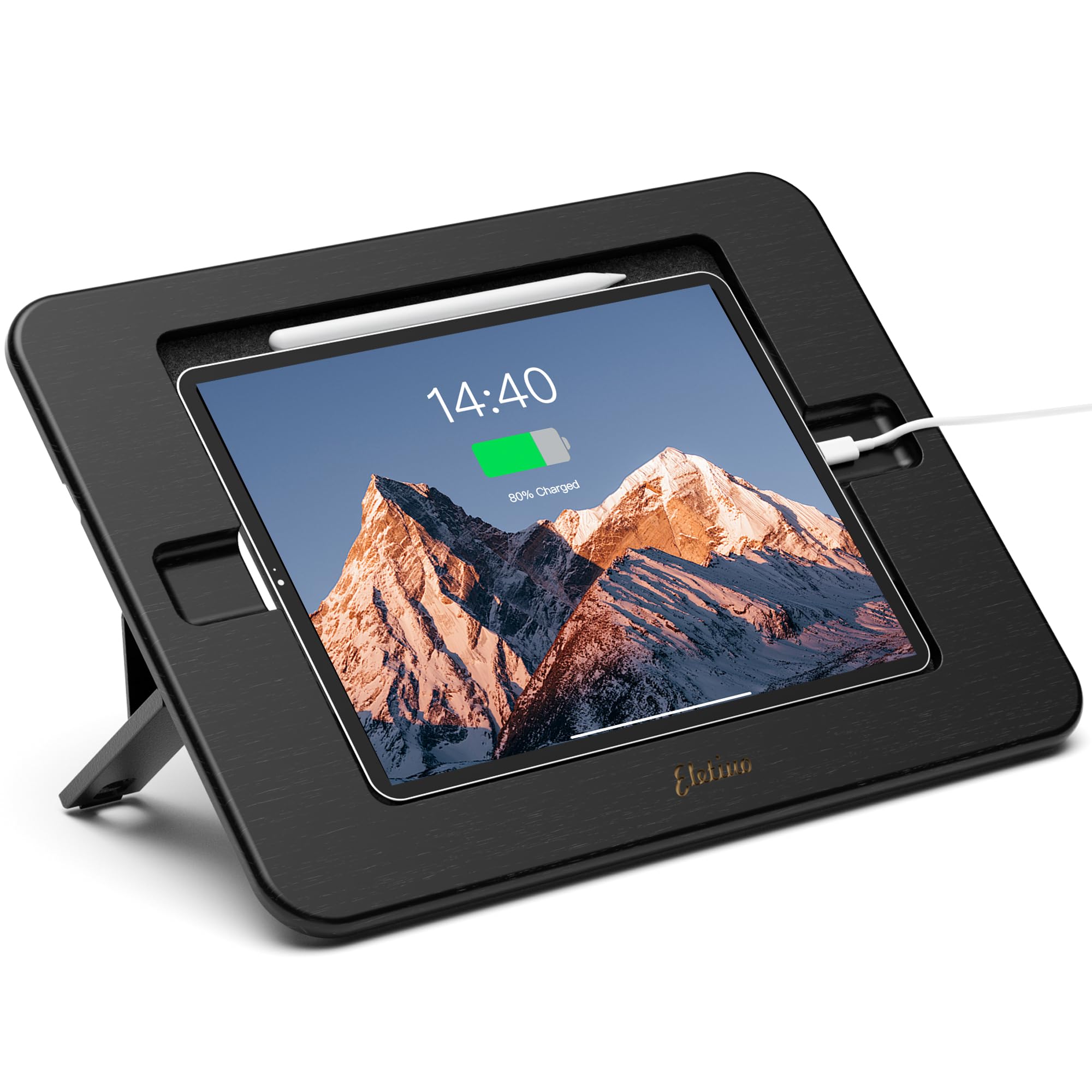 ELETIUO Soporte de dibujo de bambú para tableta, portátil y multiángulo ajustable, soporte para tablet con carga inalámbrica para lápiz, compatible con iPad Pro de 12.9/13 pulgadas, iPad Air/Mini (9.7