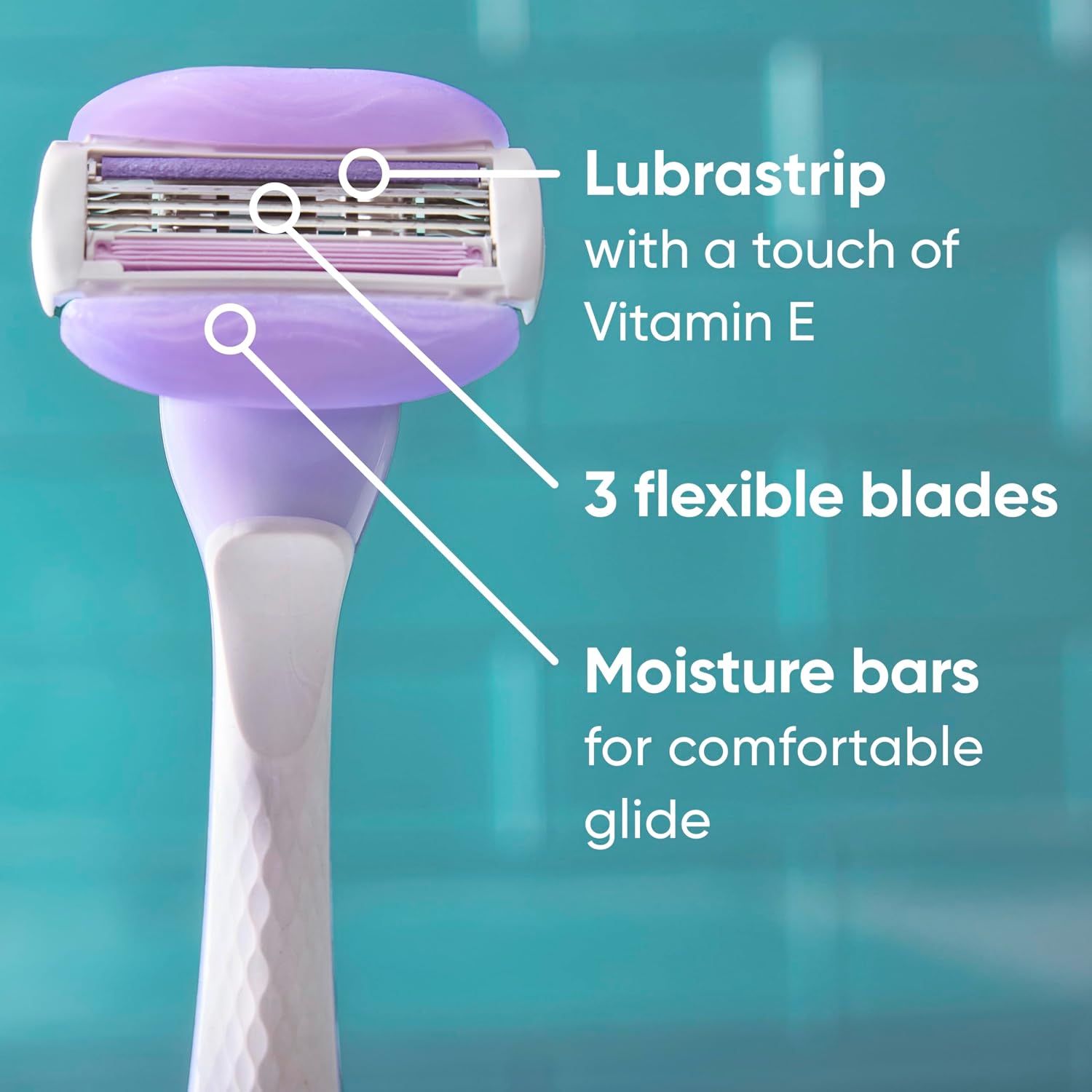 Gillette Venus ComfortGlide Touch of Vitamin E, Disposable Razor for Women, 3 Blades, Water-Activated Moisture Bars, 2ct