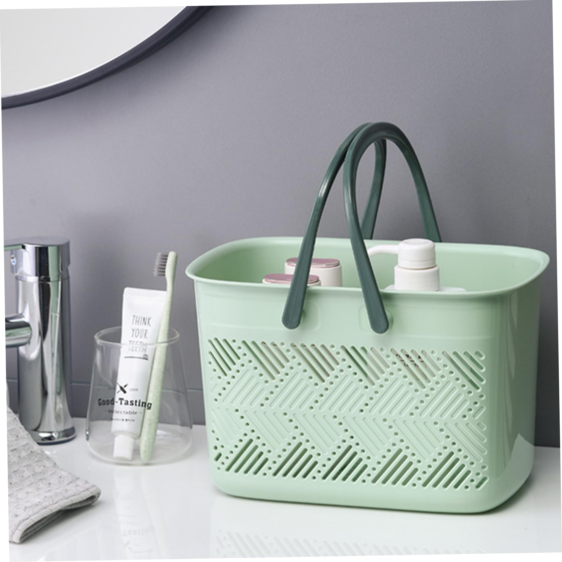 Cesta de ducha portátil de drenaje de plástico antideslizante con mango de boca abierta dormitorio para baño cocina 11 x 7,1 x 6,1 pulgadas cesta de ducha de plástico para baño dormitorio