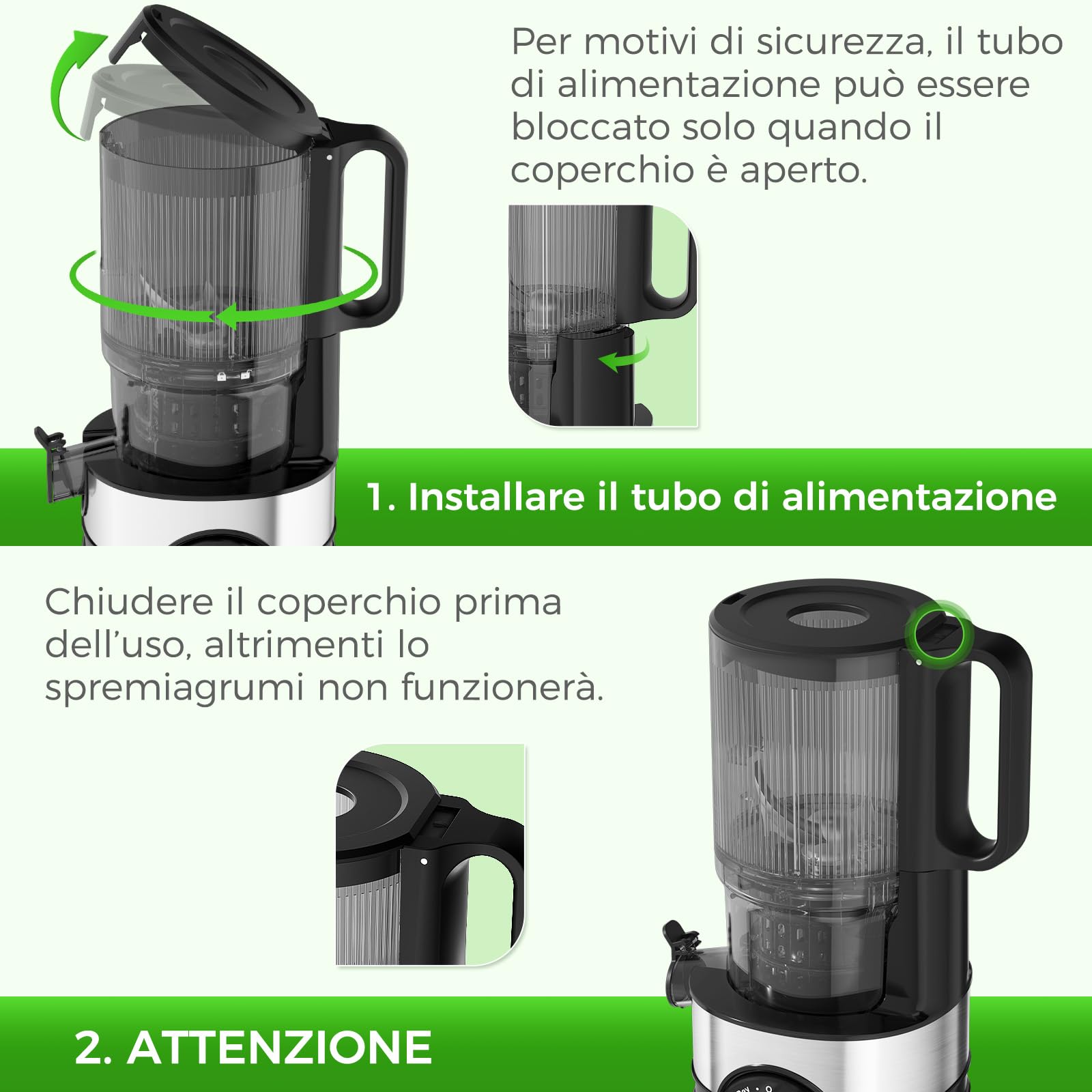 Estrattore di succo a freddo, YASHE juicer machine con ampio tubo di alimentazione da 12,7 cm per frutta e verdura intere, spremiagrumi con autoalimentazione, alta resa di succo, facile da pulire, ner