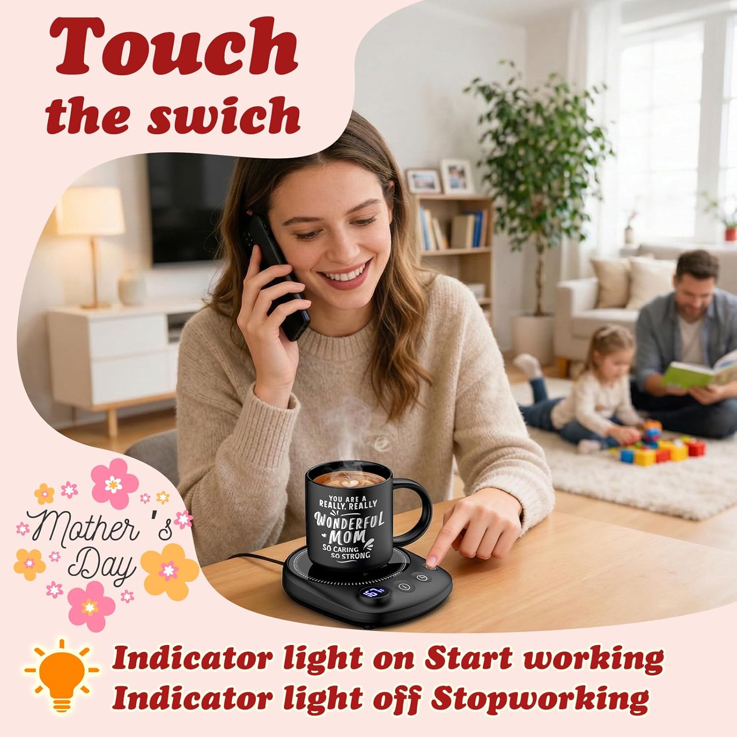 Coffee Mug Warmer - Fastest Heating & Highest Temperature, Coffee Cup Warmer for Desk Auto Shut Off, 4 Temp Settings & 1-12H Timer, Smart Electric Beverage Warmer for Coffee (Glossy Black)