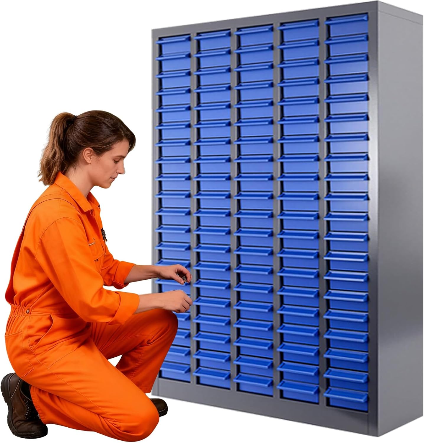 CETIVENO100 Drawer Parts Cabinet, 26"X 9"X 46" Nut and Bolt Storage Organizer, Abs Nut and Tool Storage Organizer, with Dividers and Labels for Laboratory, Studio, Home Use/Blue(100)