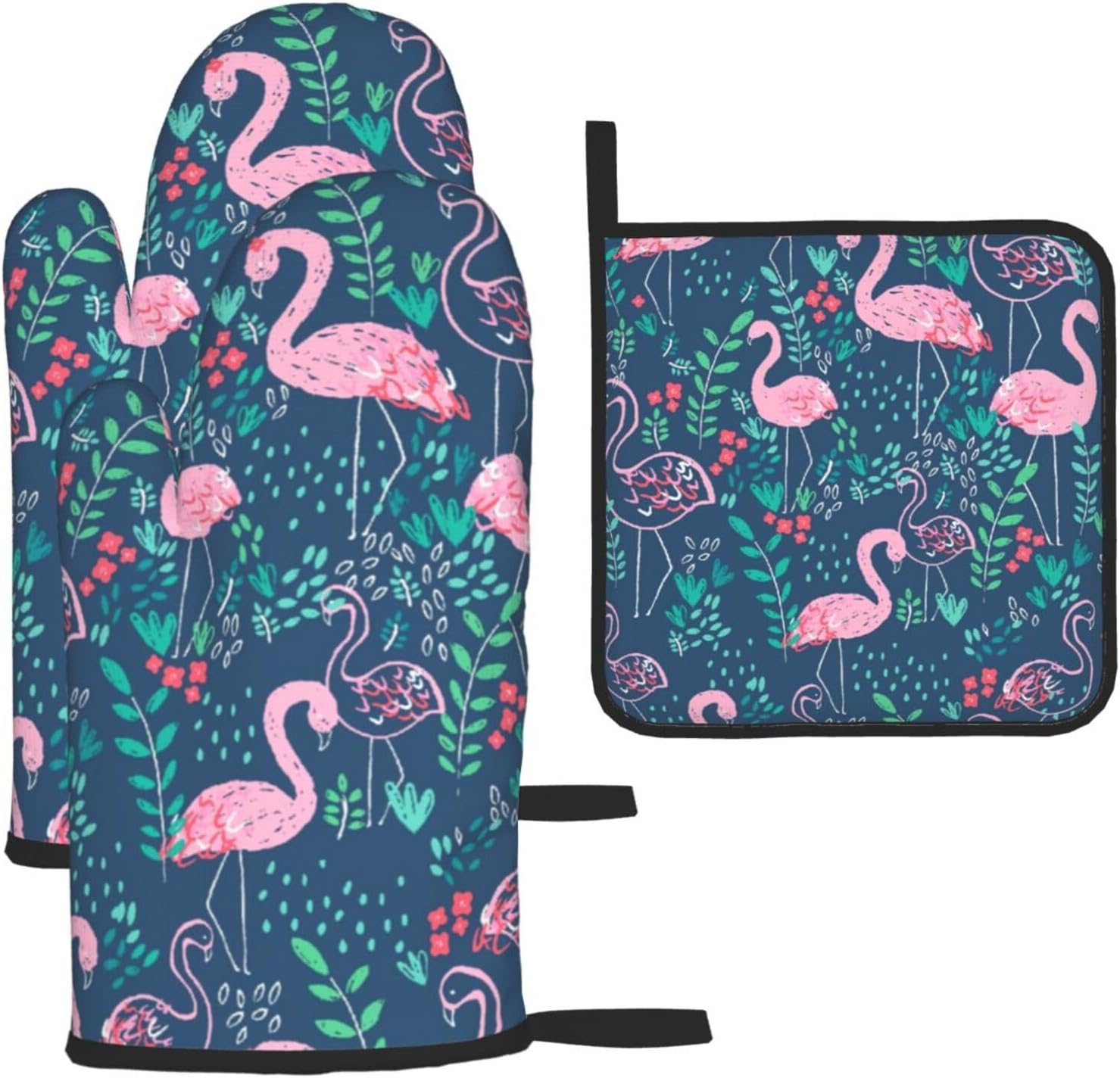 Floral Swan Print Heat Resistant Microwave Gloves, Used for Baking, Cooking, and Fashion Kitchen Essentials