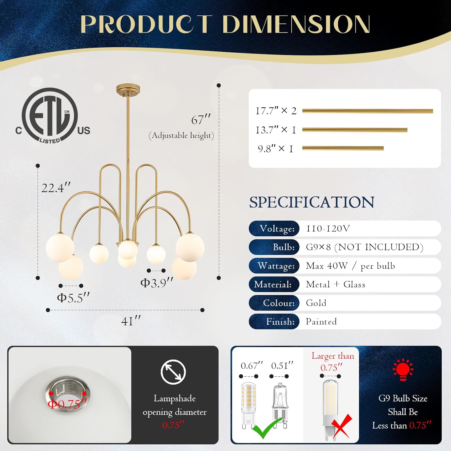 modern gold sputnik chandelier 8 lights large luxury l41” mid century milk glass globe ceiling pendant light contemporary for foyer staircase living dining room kitchen gold milk glass large- 41”