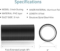 Vista 5 de Hon&Guan Conducto aislado de 3" x 8 pies con lámina de aluminio, manguera flexible de ventilación de secadora para sistemas de ventilación HVAC