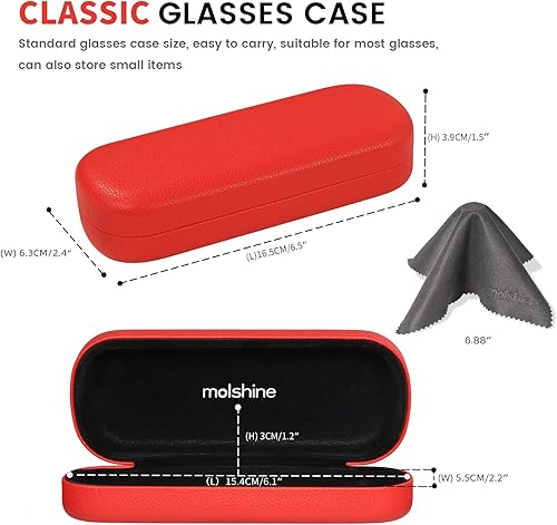 Miniatura 3 de molshine Estuche rígido de piel sintética para gafas, estuche portátil de viaje para hombres, mujeres, niñas, viajes, estudio, trabajo