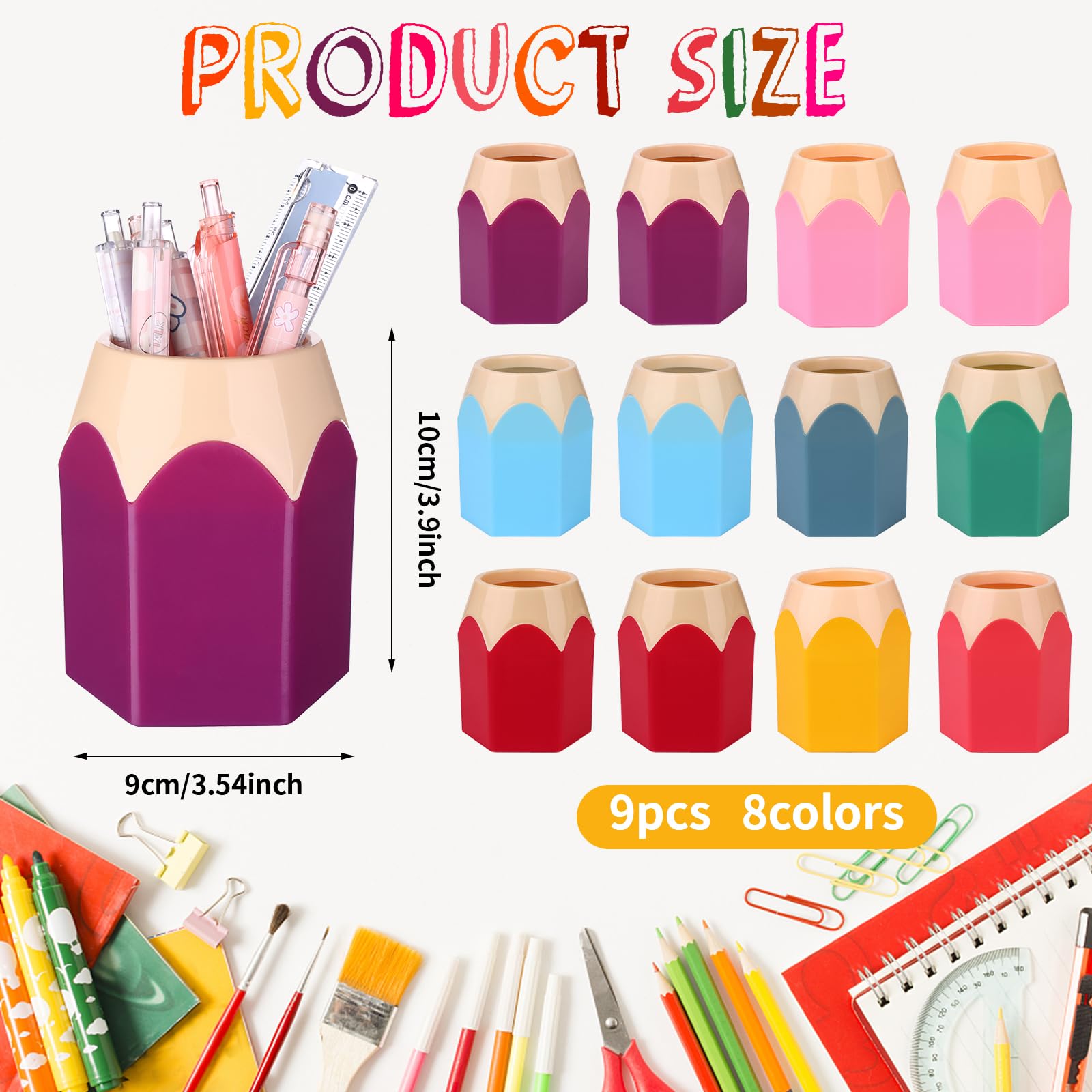 12 soportes para bolígrafos con forma de lápiz, organizador de almacenamiento de lápices, bonito soporte de plástico para escritorio, taza de bolígrafos, jarrón colorido, recipiente para