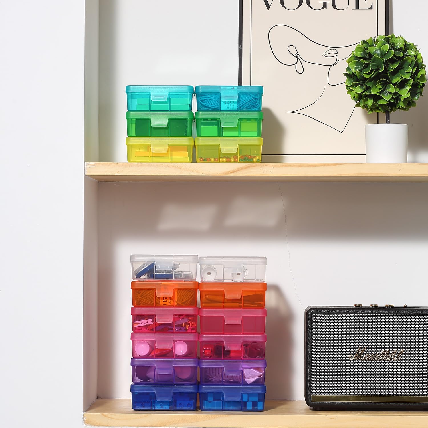 9 Pack Color Plastic Storage Boxes with Lids, Craft Jewelry Life Item Organizer for Puzzles, Pens, Rings, Needle and Thread, Nail Polish, Remote Controls