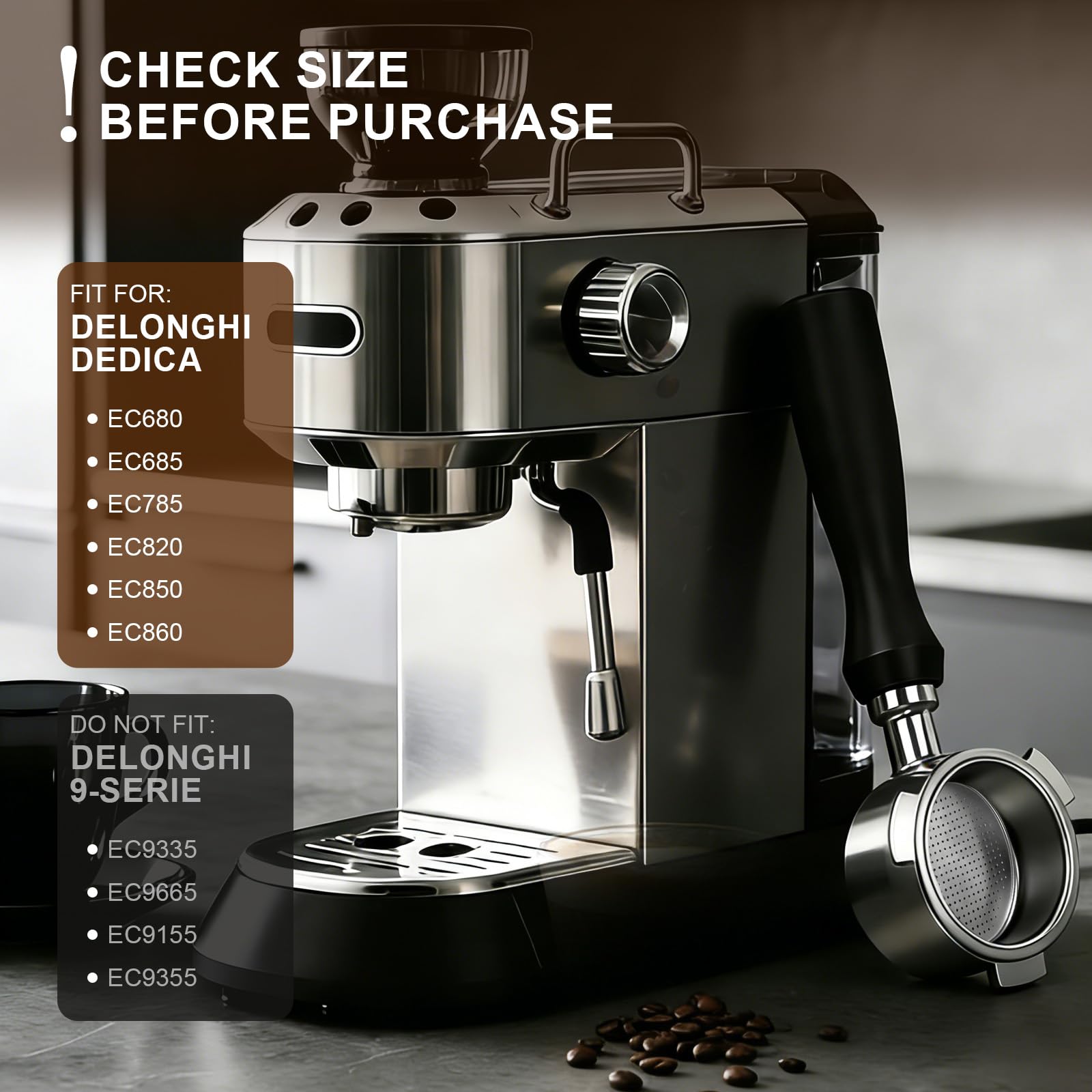 VINATO Porte-filtre sans fond 51mm – Construction entièrement métallique | Compatible avec DeLonghi EC680 / EC685 / EC885 / EC890