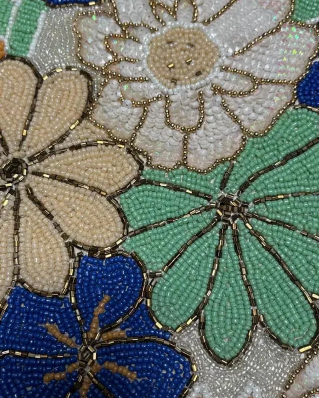 Beaded Floral Table Runner, Multicolor, Handcrafted Seed Bead, Flower Design, Boho Home Decor