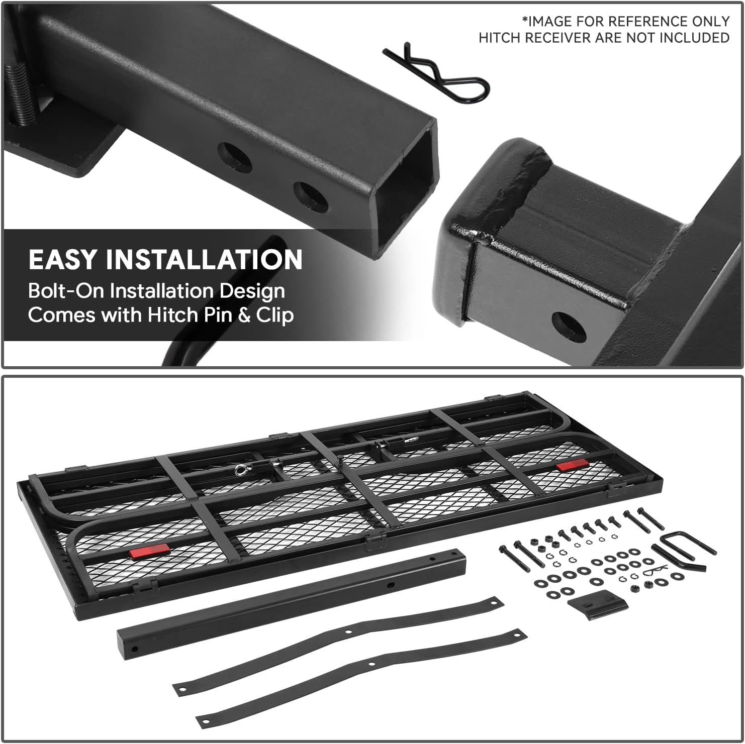 DNA MOTORING RHC-8315 Folding Hitch Mount Cargo Carrier Rack Rear Luggage Basket for 2" Hitch Vehicles,59" x 24" x 14"