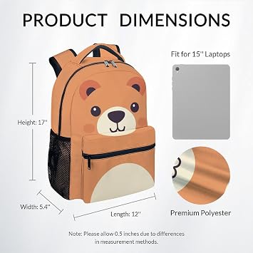 UNIKITTY School Backpack for Boys & Girls, Preschool Backpack for Kids, Bear Backpack for School, Cute Backpack Features Adjustable Shoulder Straps, 17 Inch Large Capacity Animal Bookbag