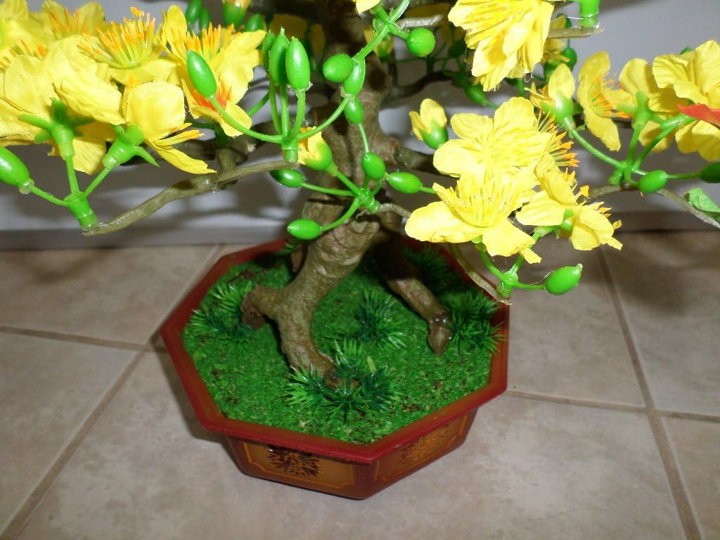 MADE IN VIETNAM Plastic Yellow Apricot Bonsai Tree 21 Inch Tall