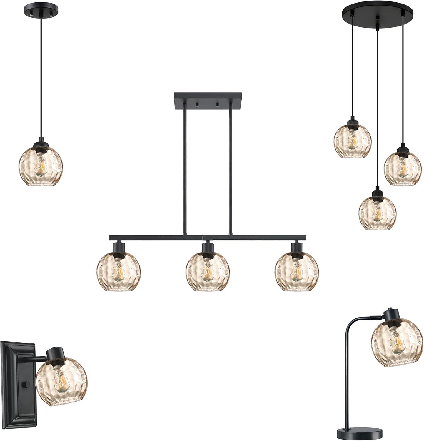 6.3 Inch Replacement Clear Hammer Glass Lamp Shade Light Fixture,for Replacement Wall Sconce Pendant Light Ceiling Light Chandelier Shade,Factory Outlet (Amber Glass, 3 Pack)