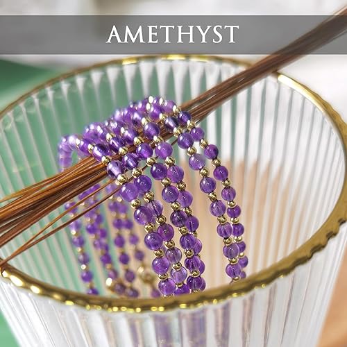 Miniatura 6 de Morchic - Pulsera ajustable de pulgadas para mujer, con mini cuentas de gemas naturales, serie de dijes de gemas de energía, regalo de cumpleaños