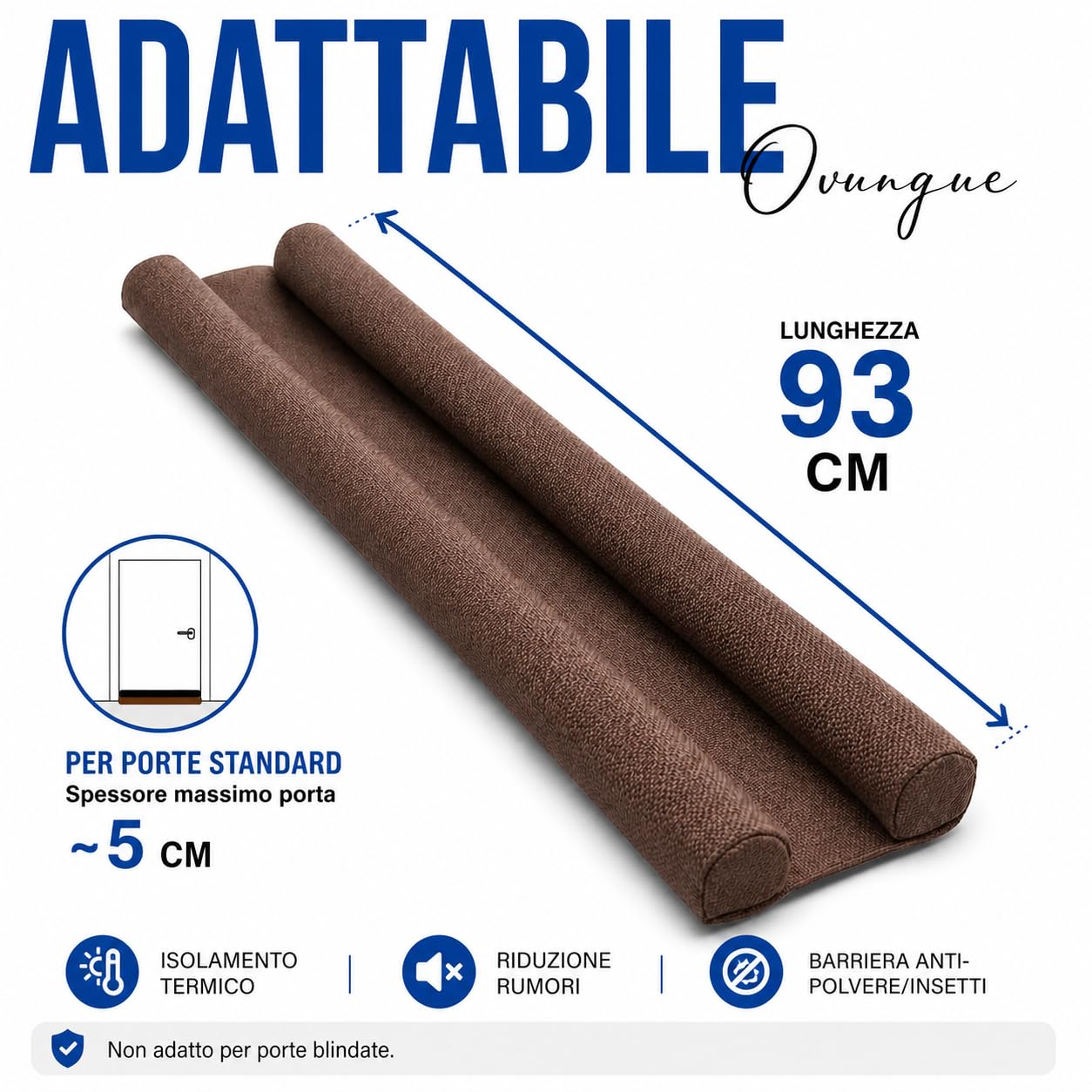 Paraspifferi Sottoporta 90 cm Doppio Tubi Scorrevoli – Isolante Termico e Acustico (Marrone)