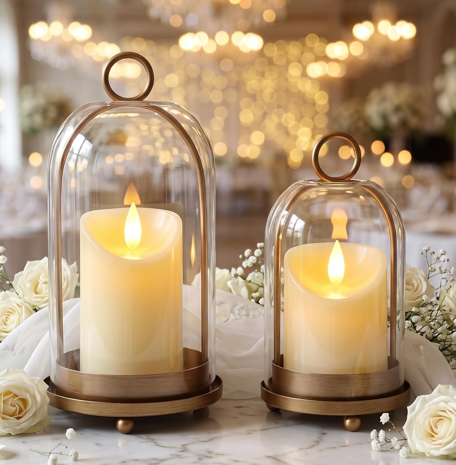 2 Pack Hurricane Glass Candle Holders, with Flickering LED Candles