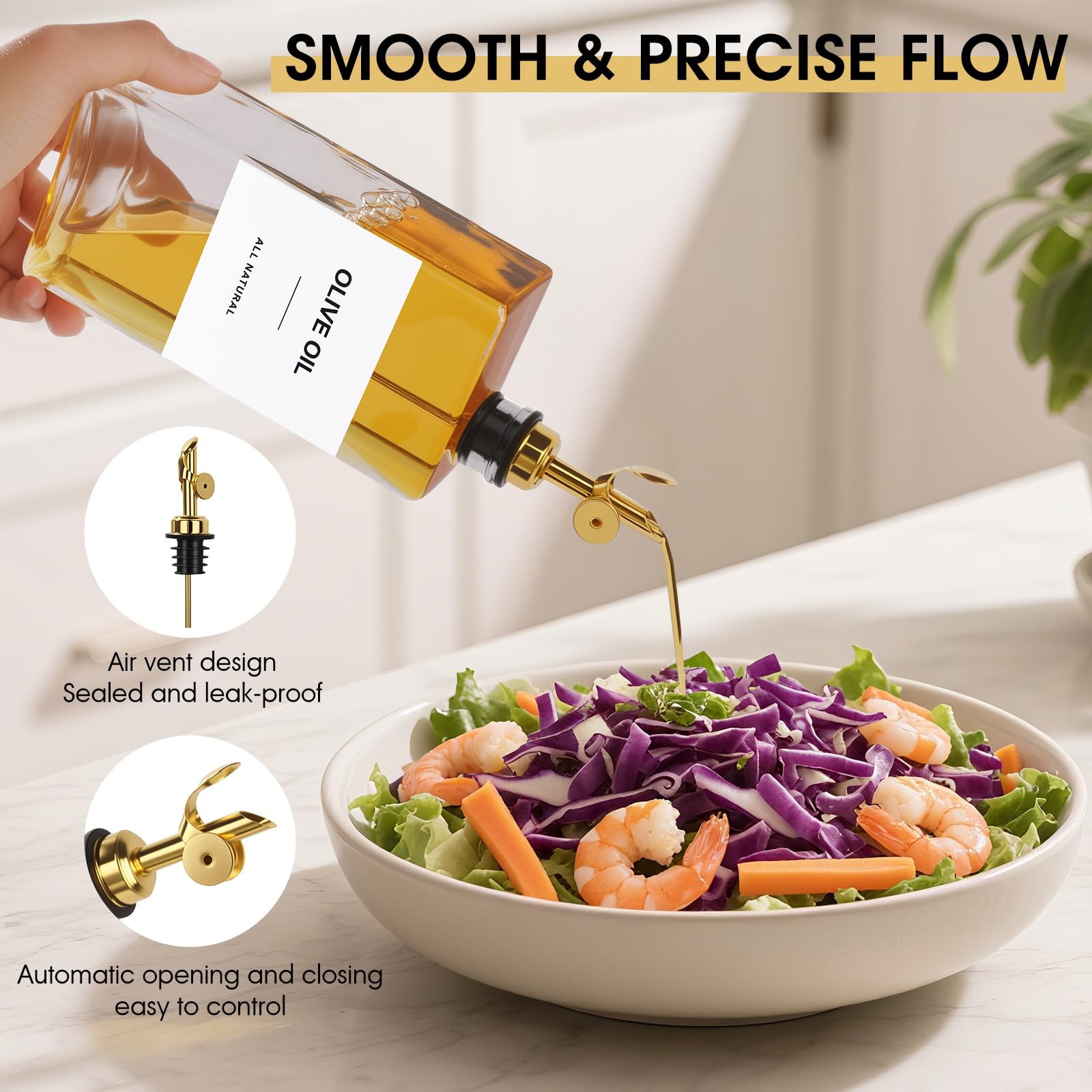 Set di 2 Oliera Salvagoccia, 500ml Bottiglie per Olio con Dosatore, Dispenser per Olio Cucina, Oliera Vetro da Tavola con Etichetta e Imbuto,Contenitore Olio da Barbecue