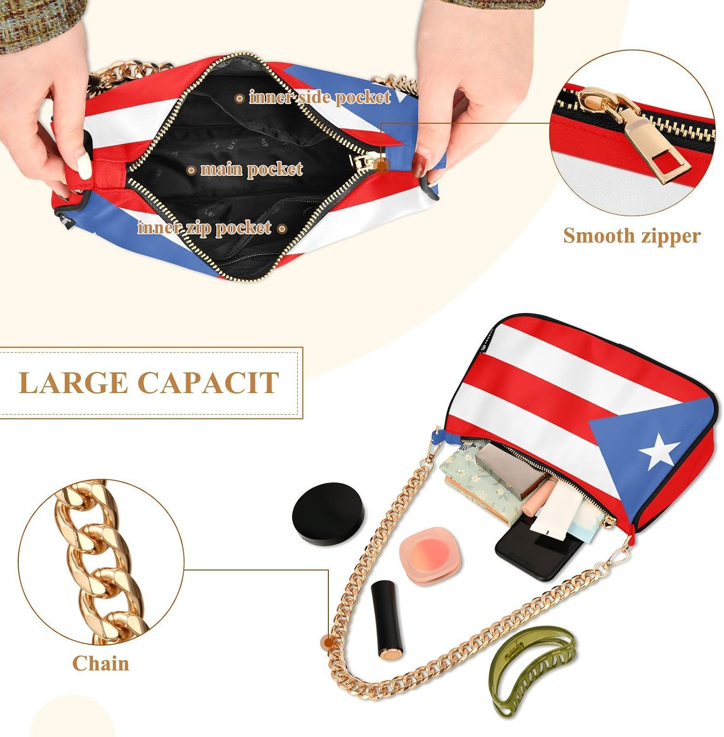 Patriot Flag Shoulder Bag Women Clutch Handbag Date Chain Bag Holiday Birthday