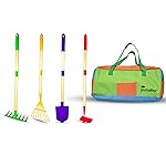 JustForKids Kids Garden Tool Set,detatchble, Portable 4-Piece Multicolored Set for Gardening, 2-Pack with Travel Bag, Ages 5+