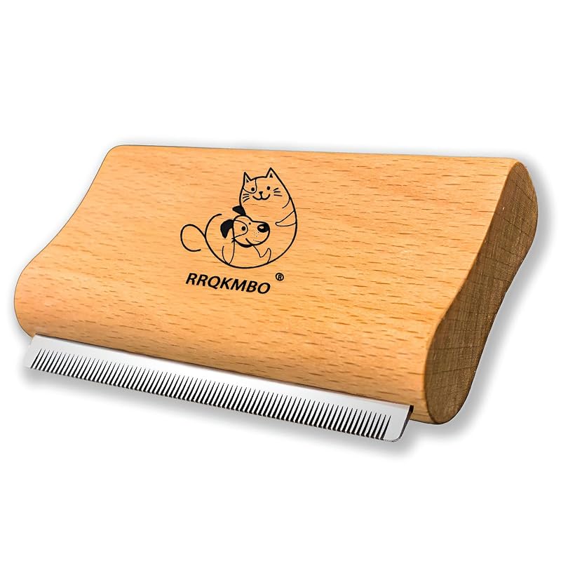 Escova Removedora de Pelos para Cães e Gatos com Dentes de Metal e Cabo de Madeira RRQKMBO