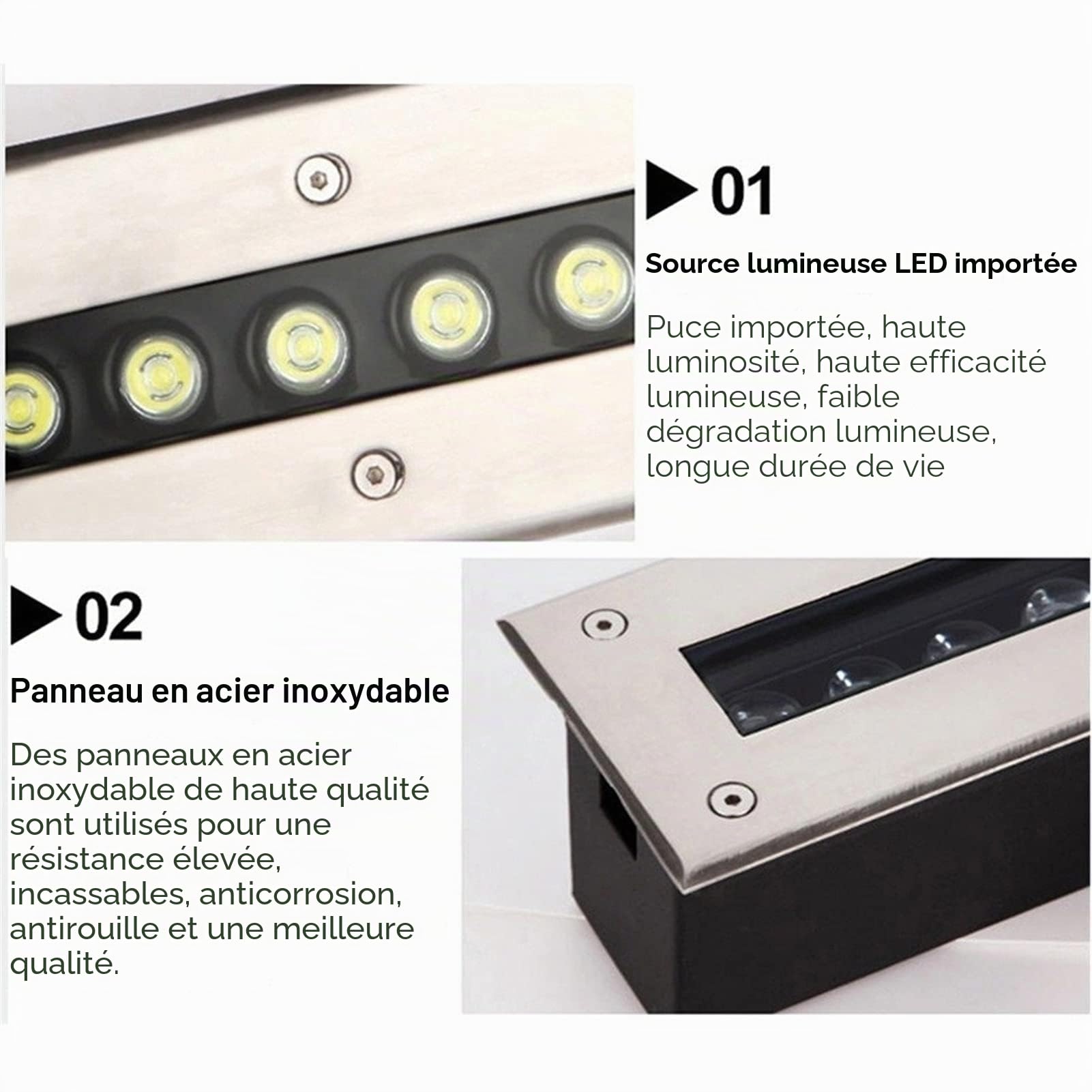 Spot LED Encastré Rectangulaire Linéaire for Extérieur, Éclairage De Jardin, Éclairage De Couloir, D'allée, D'escalier, Étanche IP67(Warm White,85-245V(9W))