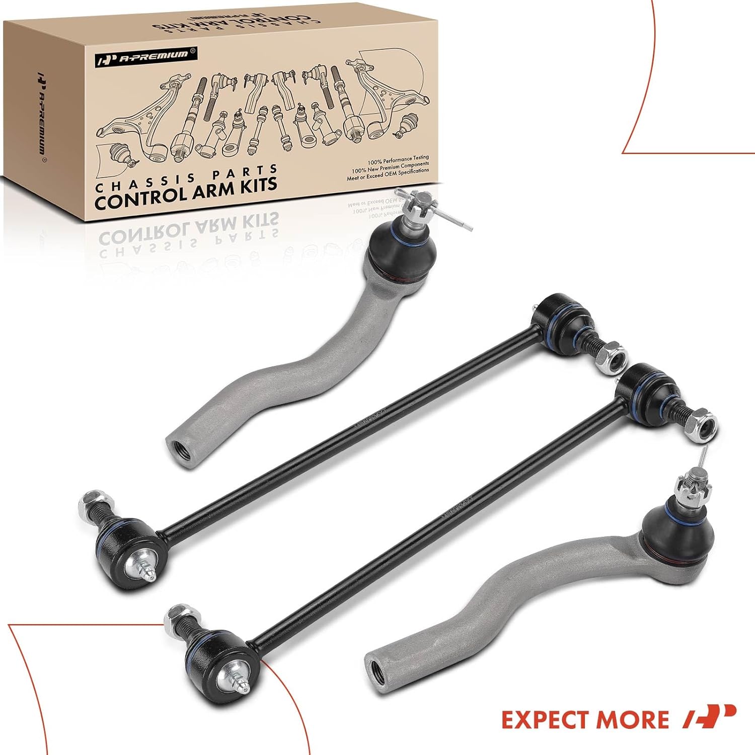 A-Premium Set of 4, Front Sway Bar Link, Outer Tie Rod End, Compatible with Honda Pilot 2009-2015 & Acura MDX 2007-2013, ZDX 2010-2013