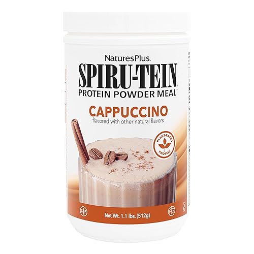 NaturesPlus SPIRU-TEIN, capuchino, 1.1 libras, batido de proteínas a base de plantas, sin OMG, vegetariano, sin gluten, 16 porciones