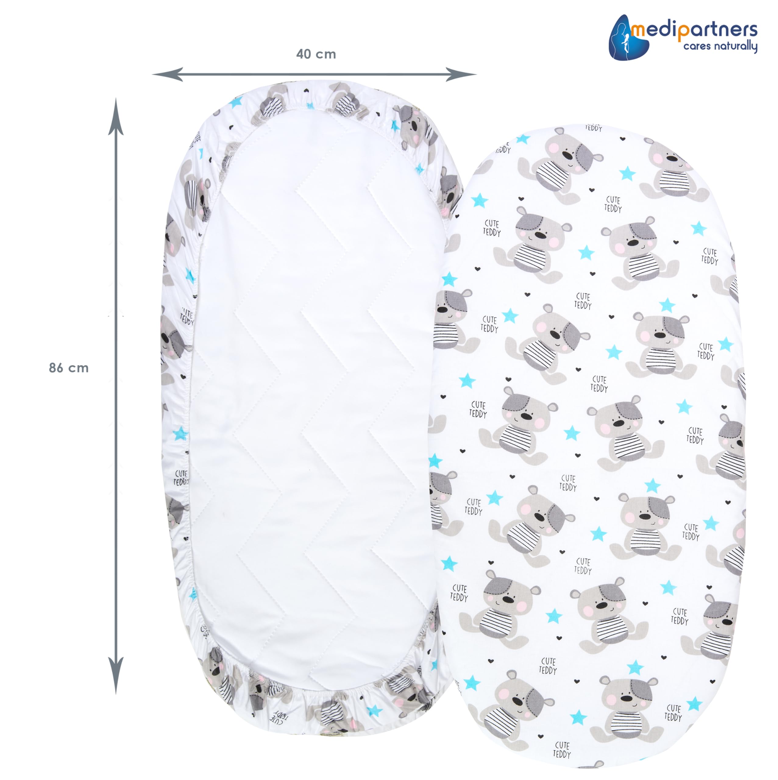 Medi Partners Set of 3 pcs. Fitted Sheet Pram 86 x 40 cm 100% Cotton Mattress Protector Baby - Image 4