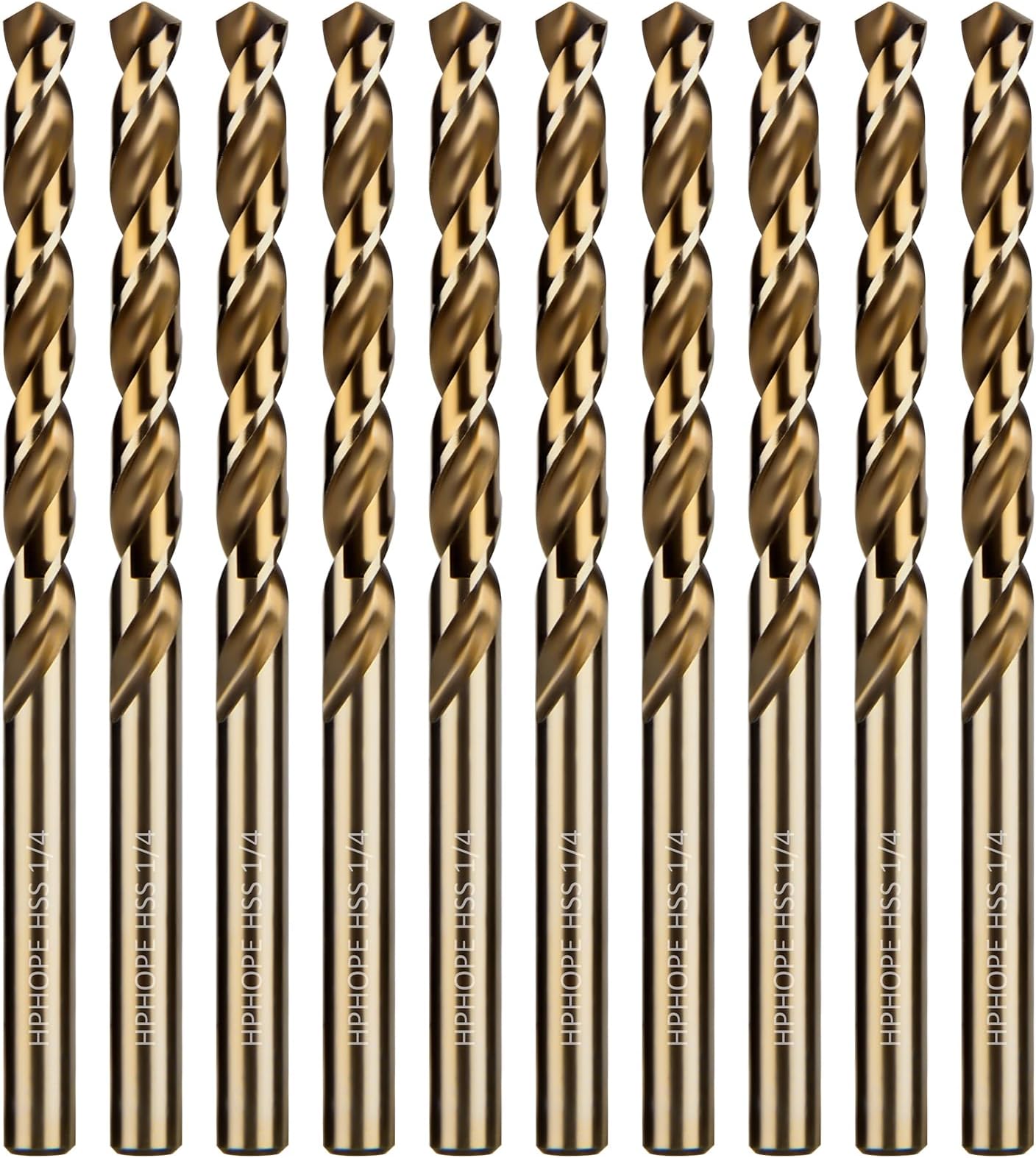 1/4 Inch HSS Twist Drill Bits 10Pcs, HPHOPE 1/4" Jobber Drill Bits Set, Straight Round Shank, Suitable for Drilling in Hard Metal, Stainless Steel, Cast Iron