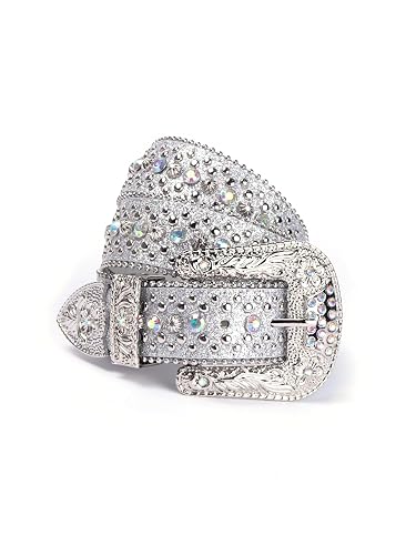 Strapvia Rhinestone Bling Gothic Belt with Crystal Diamond for Halloween - Western Cowboy/Cowgirl Belt for Jeans
