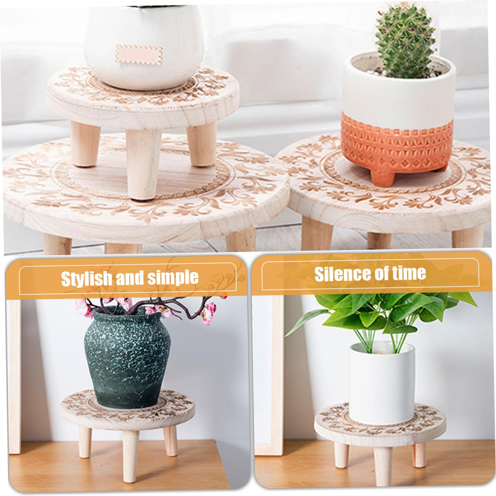 Pflanzenhocker, 8,7x3,9 Runde Pflanzensteiger, Blumenmuster Holzpflanzständer, dekorativer kleiner Holzhocker für Office Home Terrasse Garten m