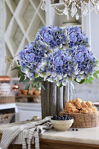 Miniatura 4 de DILATATA Hortensias artificiales grandes, flores de hortensias moradas artificiales de 26 pulgadas, flores de hortensias de tacto real, tallos de