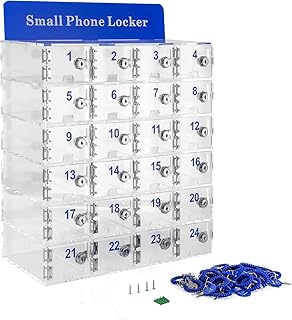 BFDIEEM Clear Cell Phone Locker Box,24-Slot Clear Acrylic Box,Wall-Mounted Cell Phones Storage Cabinet with Door Locks and Keys for Office,Classroom,Gyms