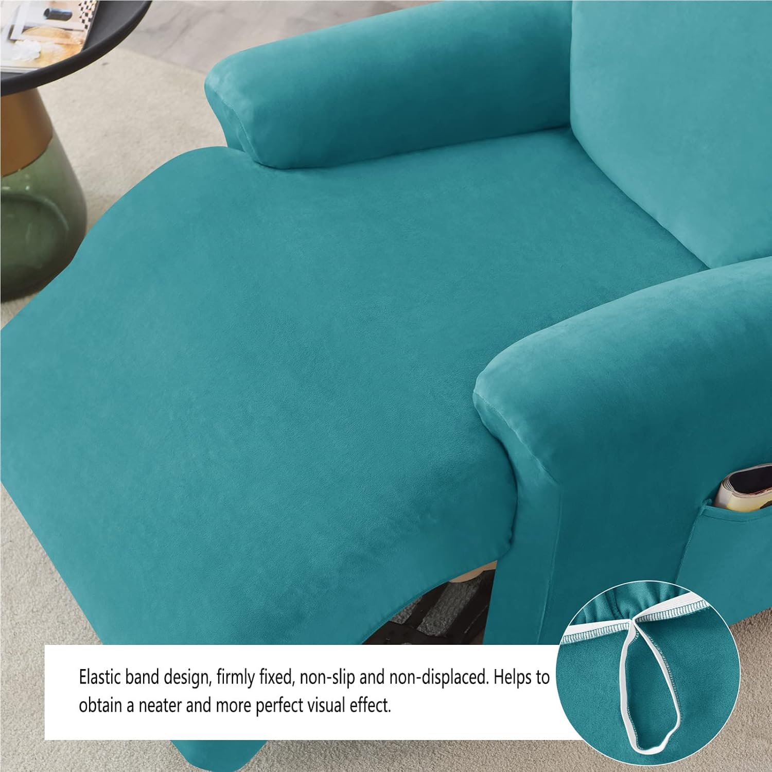Recliner Slipcover for 1 2 3 Seater, High Stretch Velvet Recliner Sofa Covers Reclining Couch Covers Furniture Protector (Teal,1 Seater)