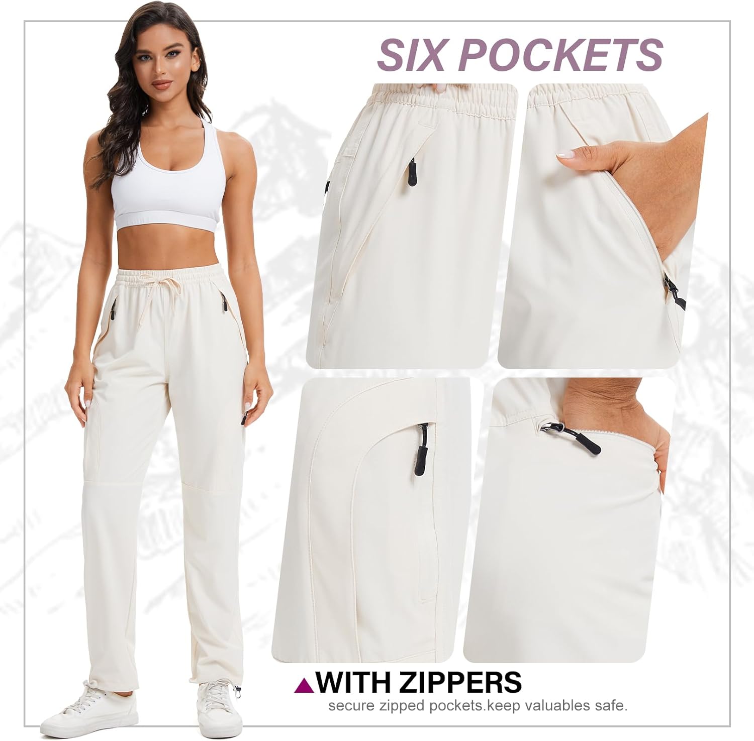 Womens Hiking Pants Quick Dry UPF 50 Lightweight Travel Golf Cargo Safari Pants Zipper Pockets - Image 5