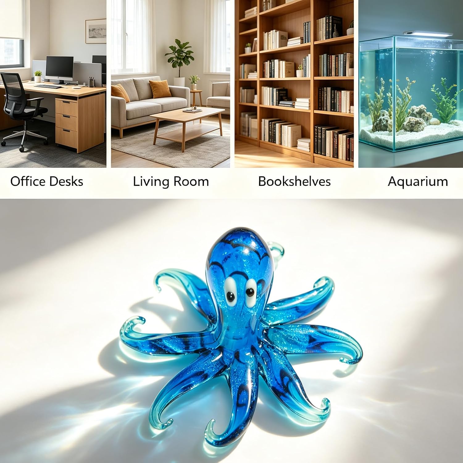 Blue Crystal Octopus Figurine, Glass Ocean Statue, Mini Home Decor Gift image 5