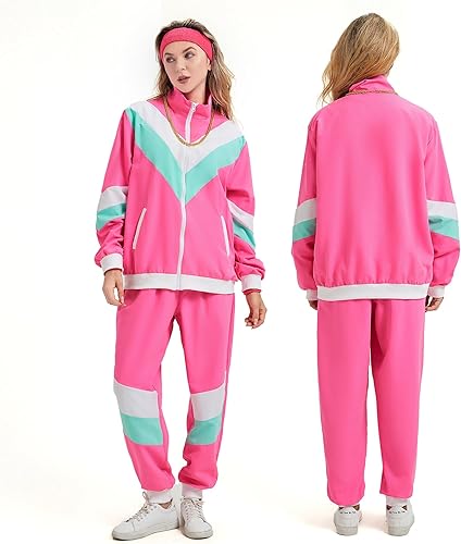 Miniatura 2 de Chándal de los años 80 para hombres y mujeres, traje retro rompevientos de los años 80 para parejas, traje deportivo de color de los años 90