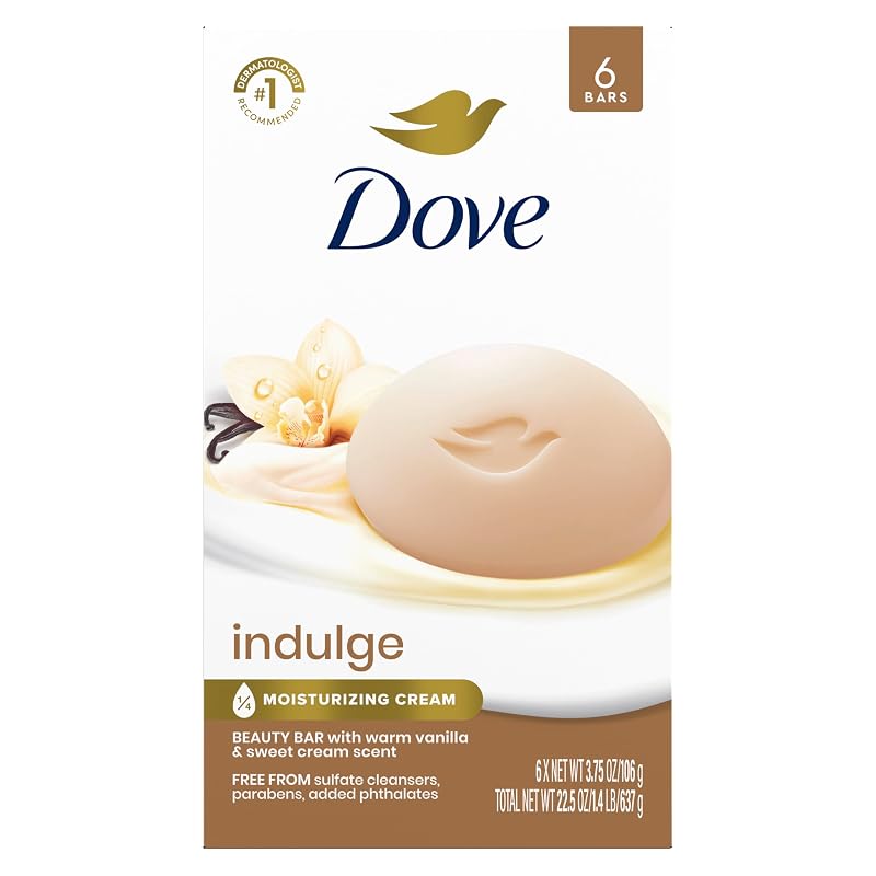 Sabonete em barra Dove Indulge Warm Vanilla & Sweet Cream, pacote com 6 unidades de aproximadamente 106 g cada