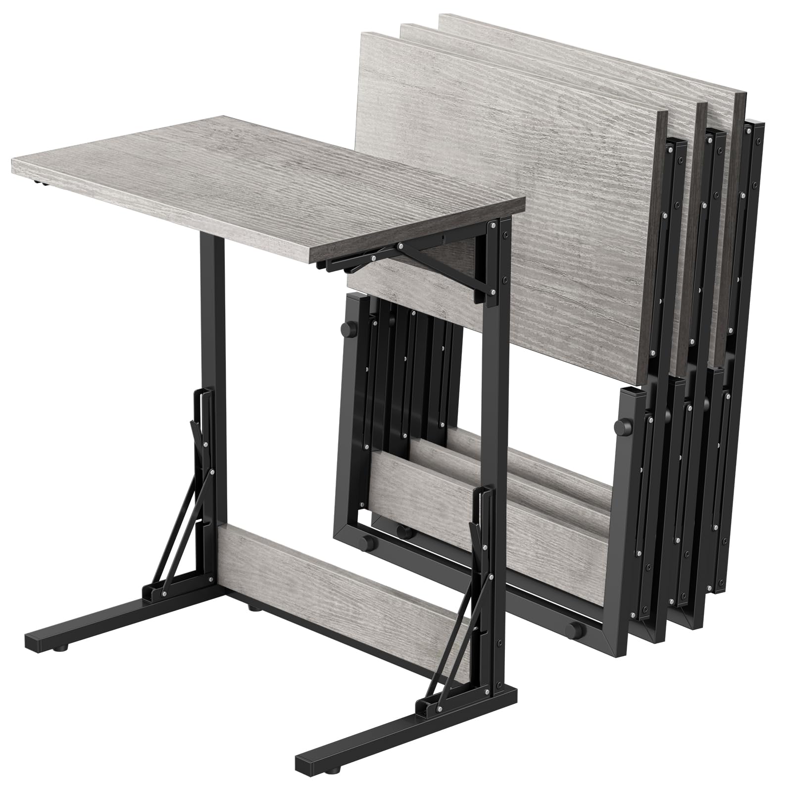 Tatub 24" Folding C Shaped End Table Set of 4, Small Sofa Side Laptop Desk, Couch TV Tray Table for Living Room, Bedroom, Ivory White