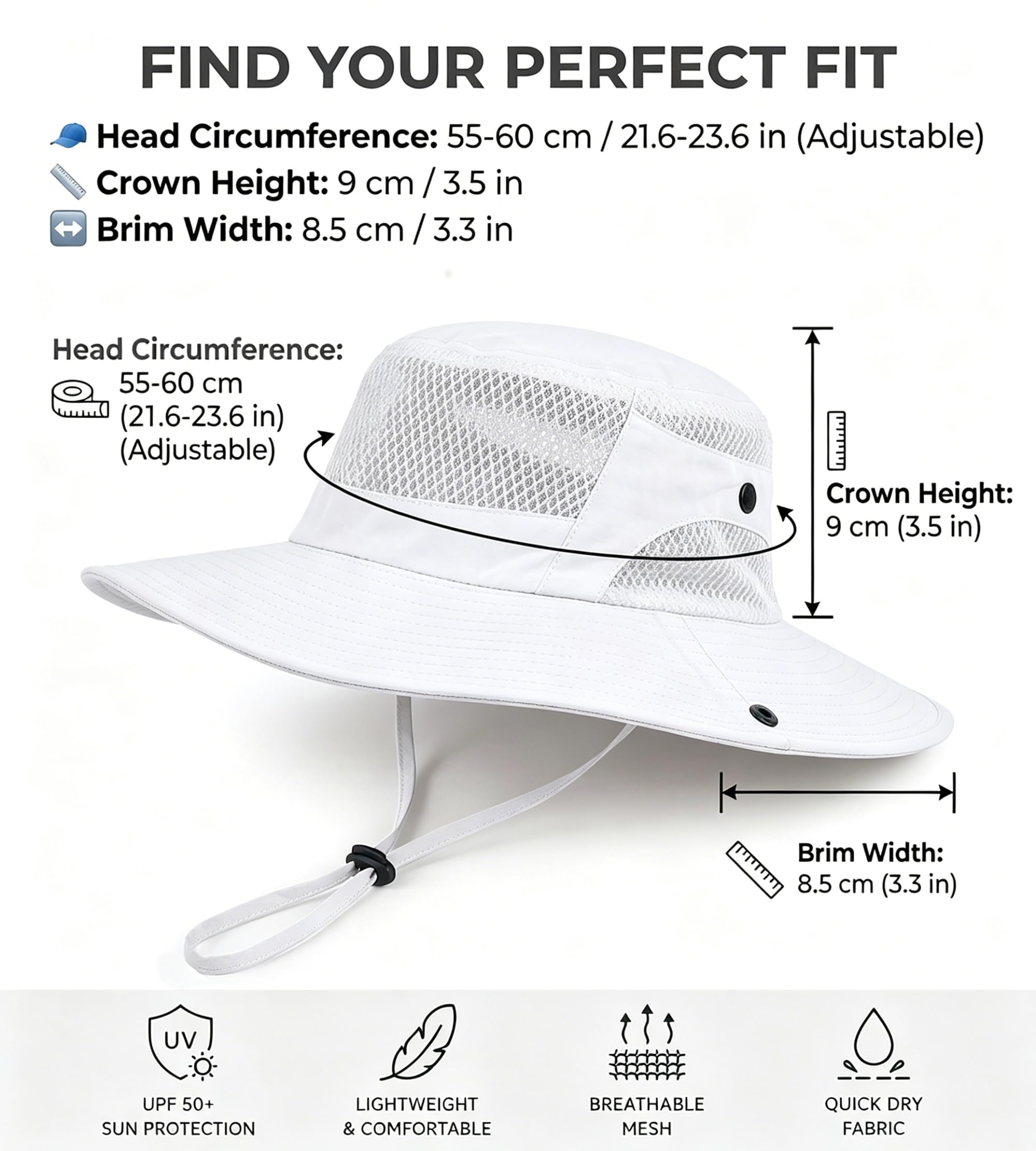 Sonnenhut Herren Damen Wasserdicht, UPF 50+ UV-Schutz Wanderhut Faltbar, Atmungsaktives Mesh Fischerhut mit Breiter Krempe Verstellbarem Kinnband für Outdoor Angeln Garten Safari