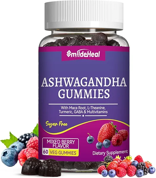 SmildeHeal Ashwagandha Gummies 3000mg - Stress Relief, Immune Support & Increased Energy - Ashwagandha Supplements for Women & Men - Natural Mixed Berry Flavor (60 Count)