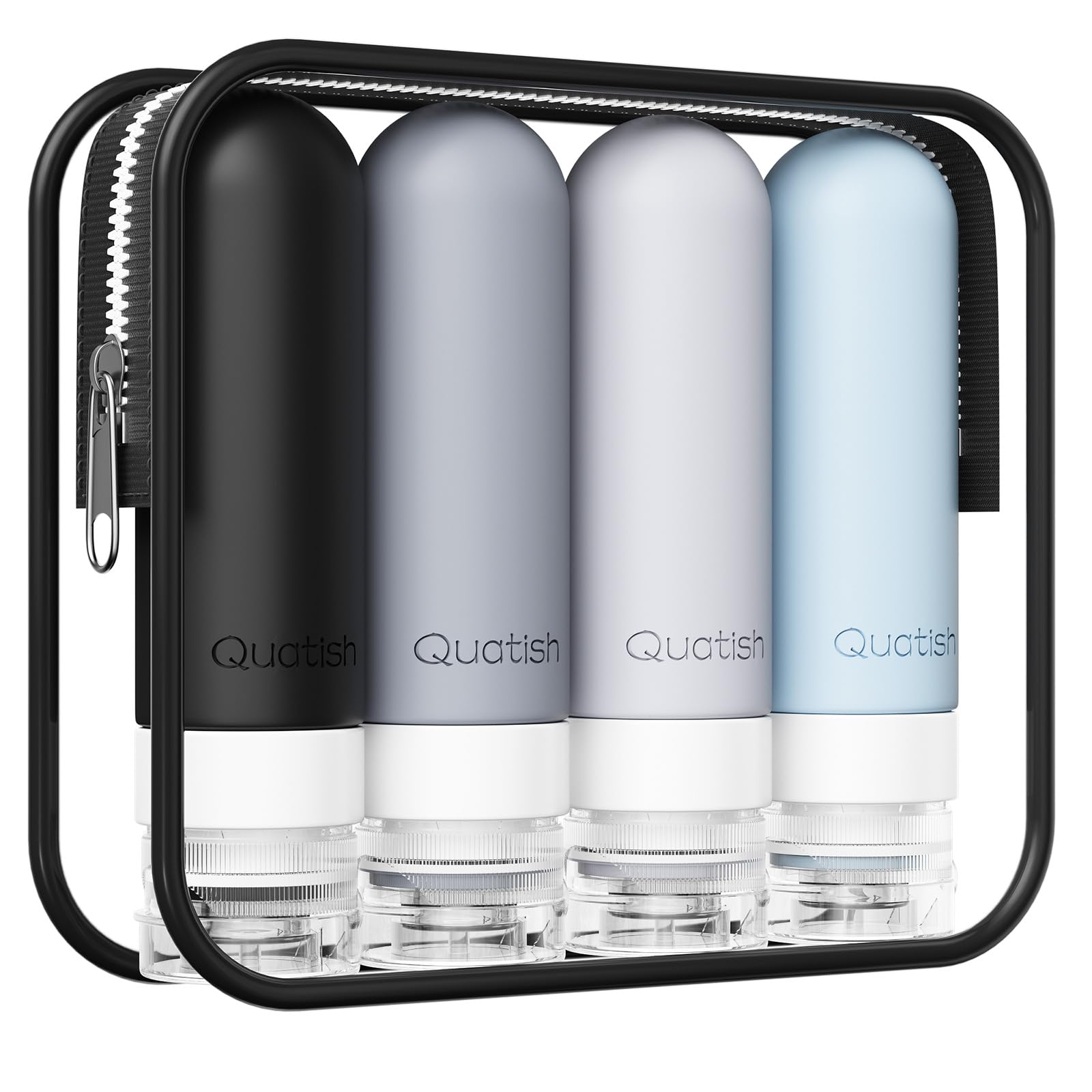 Quatish Travel Bottles for Toiletries, Original Patented Leak Proof Travel Size Toiletries, 3 oz Tsa Approved Silicone Containers, Shampoo and Conditioner Bottles, Travel Essentials, Grey