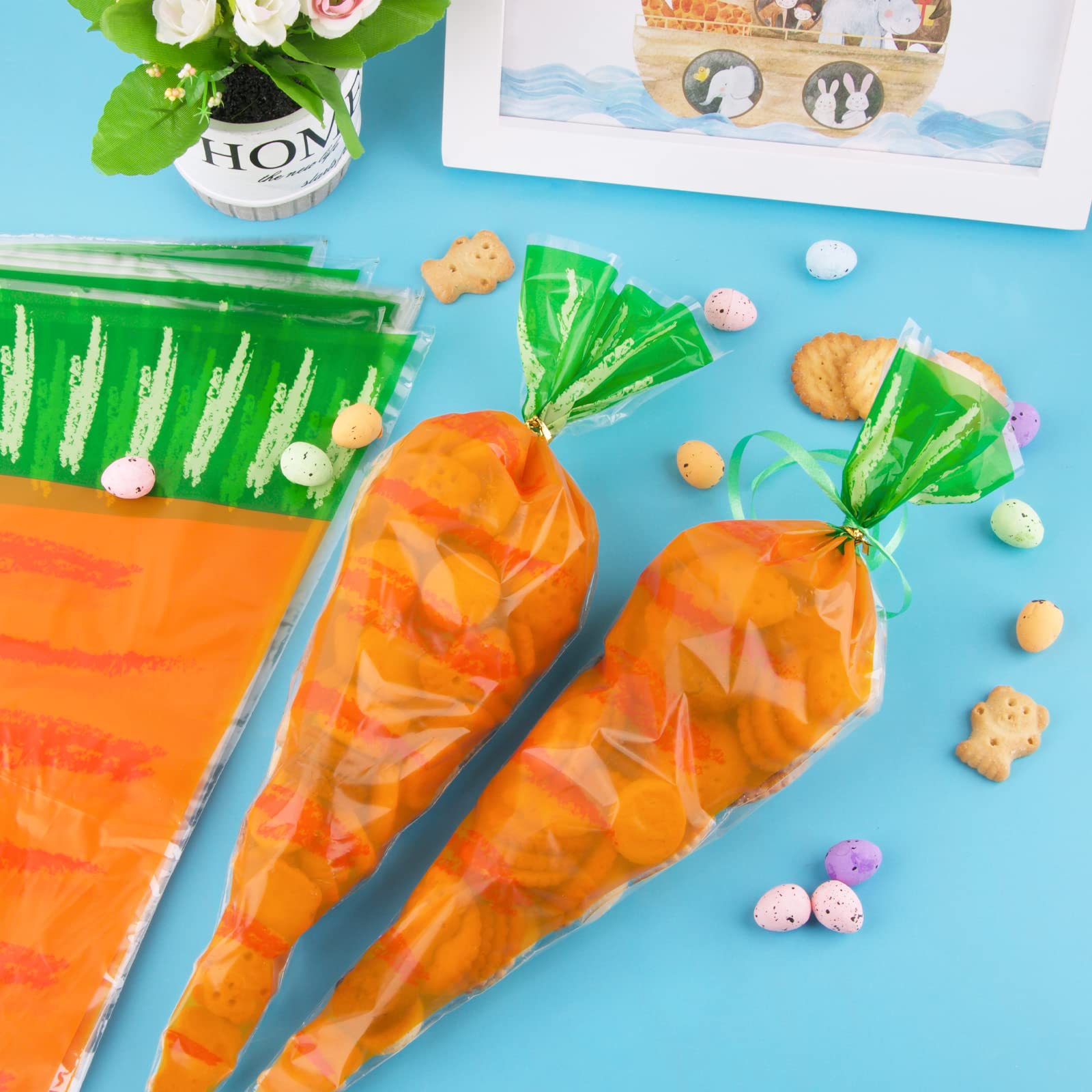 Sacchetti Regalo Pasqua 120 Pezzi - Cellophane Autoadesivo, 10x10cm, Con Motivi Conigli E Uova - Foto 7
