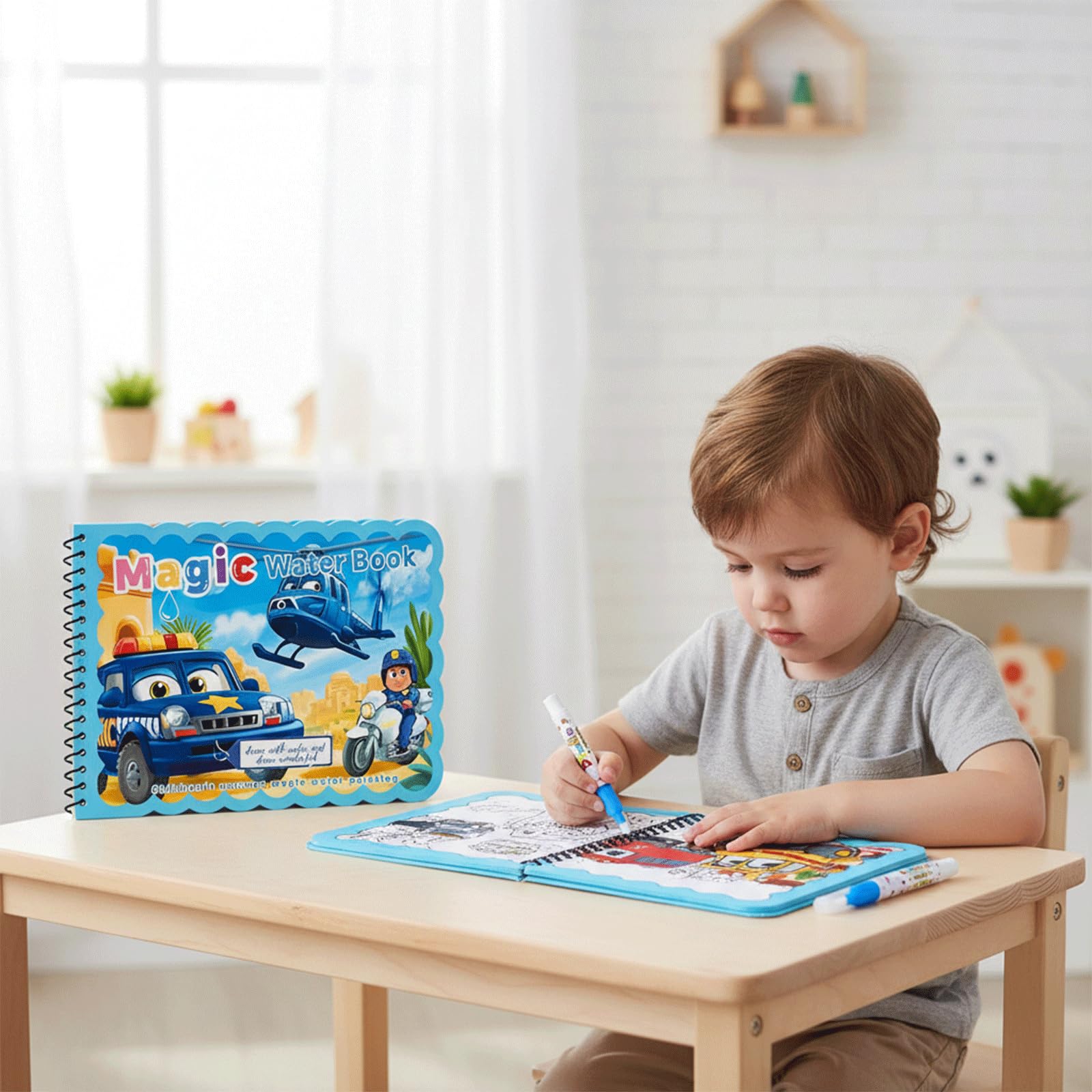 LEMONSTONE Kolorowanka wodna wielokrotnego użytku, Magic Water Colouring Book z kredką wodną, kolorowanka Water Wow, kreatywna kolorowanka wodna, dla dzieci, prezent (środek transportu)