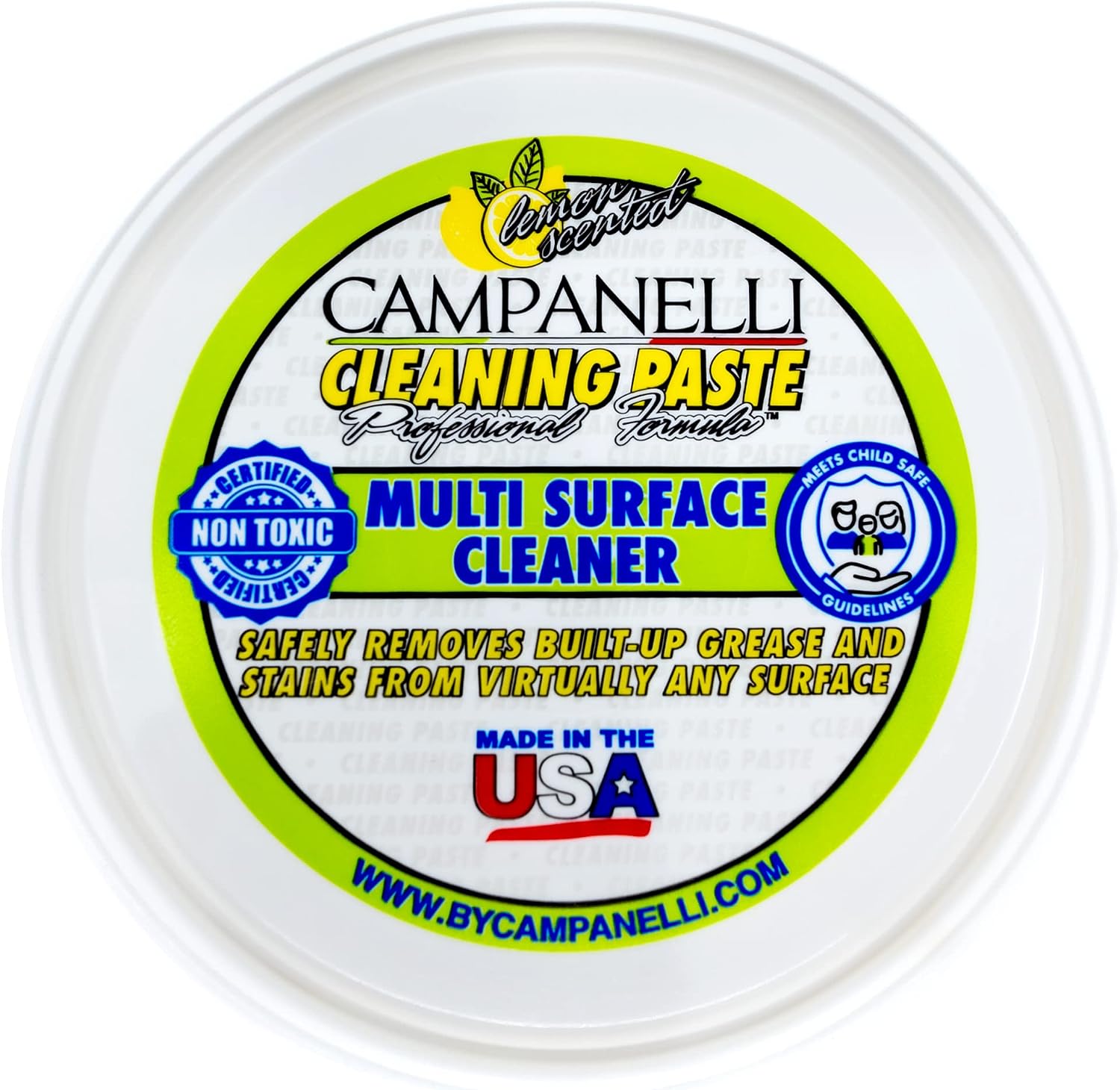 Campanelli's Cleaning Paste - Professional Formula Multi-Surface Cleaner & Polish - Safe, Eco-Friendly, Non-Toxic, Natural Multi-Purpose Cleaning Product - No Bleach or Solvents - No Residue (12 oz)
