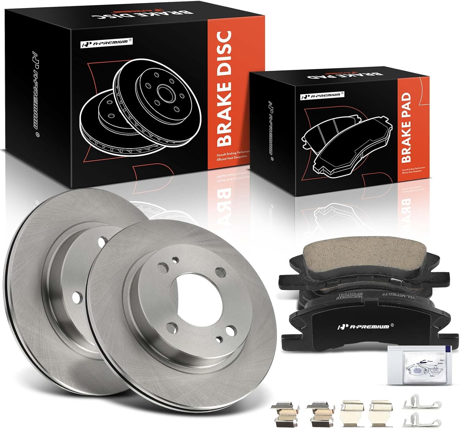 A-Premium 9.01 inch (229mm) Front Vented Disc Brake Rotors + Ceramic Pads Kit Compatible with Select Mitsubishi Models - Mirage 2014-2015, 6-PC Set