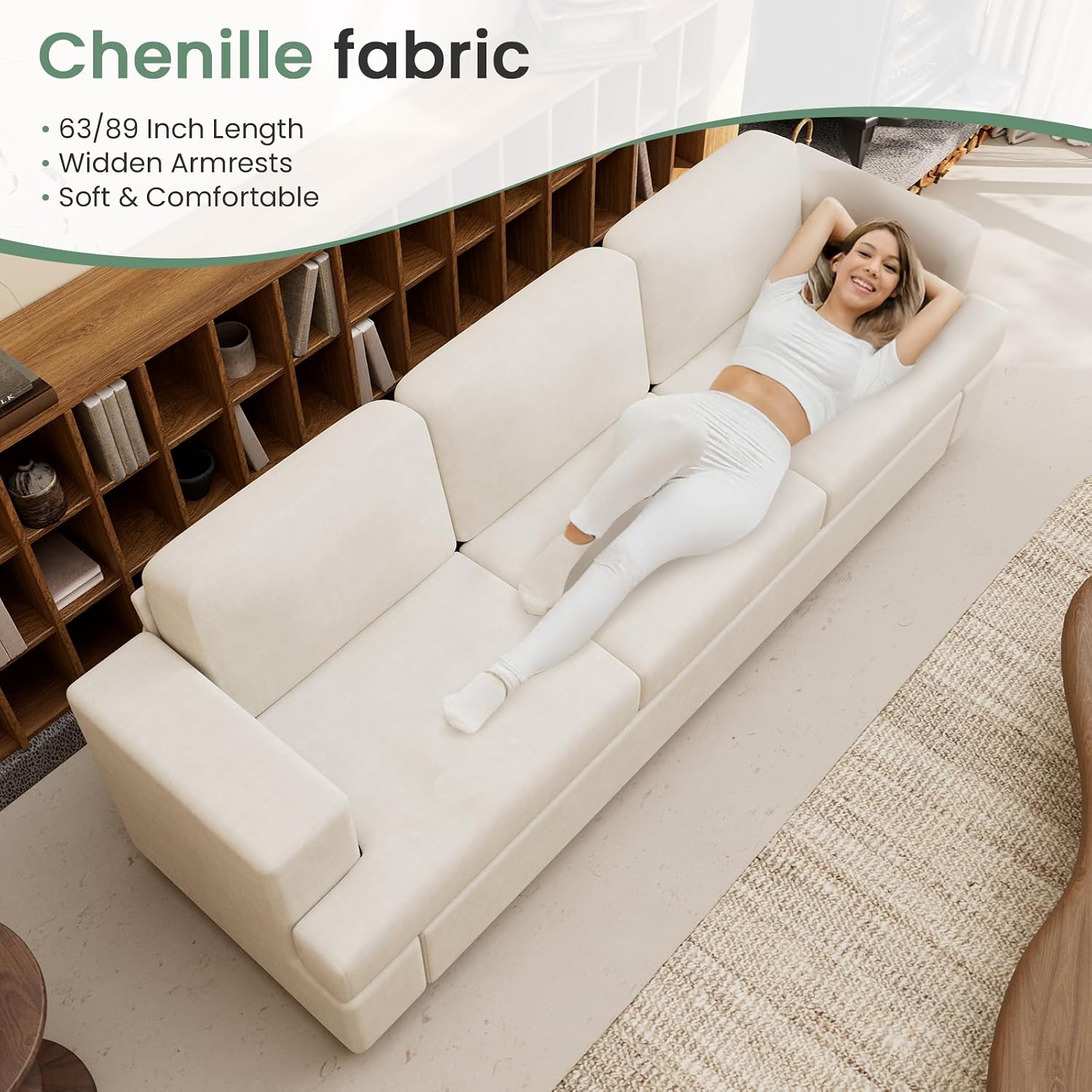 YOUDENOVA 2-Piece Sofa Set 3-Seater & Loveseat Modern Sleeper Couch Beige Chenille