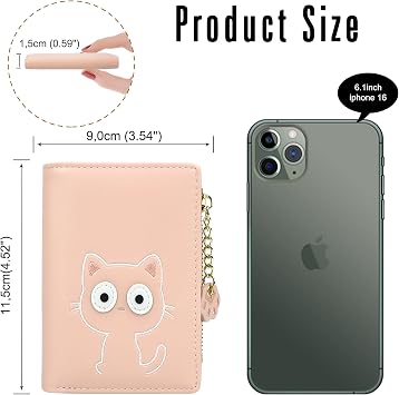 conisy Cute Small RFID Wallet for Women,Bifold Purse for Teen Girls Ladies (cat Pink)