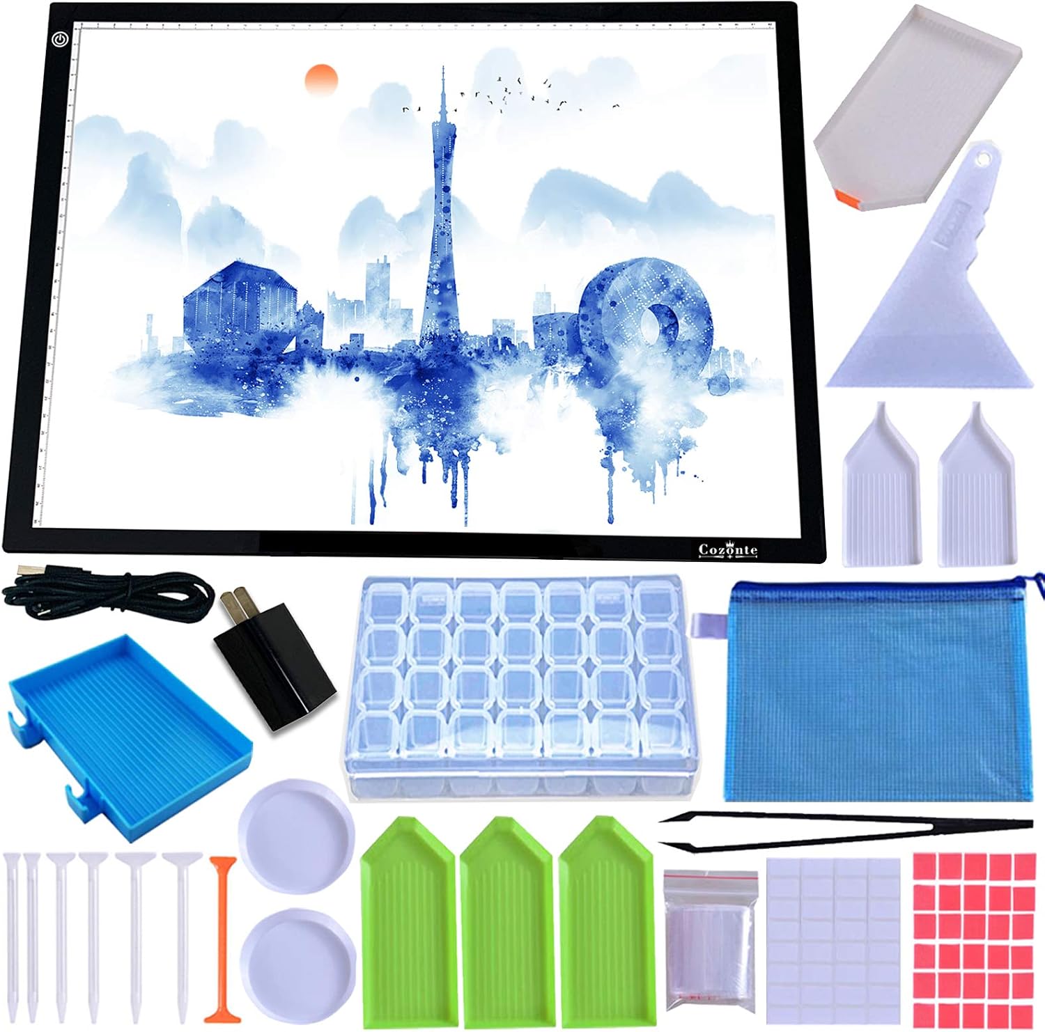 Diamond Painting Accessories, A3 Light Box, Cozonte Ultra-Thin A3 LED Light Pad Third Level Touch Dimmer 12W Super Bright Light for Diamond Painting, Sketching, Designing, X-ray Viewing et.